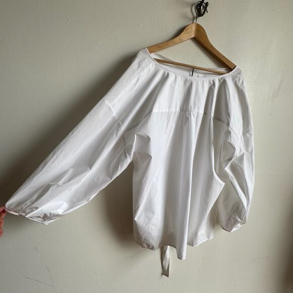 NWT BANANA REPUBLIC Reversible Cotton Poplin Cowl-neck Tie-waist Top White - Picture 4 of 10